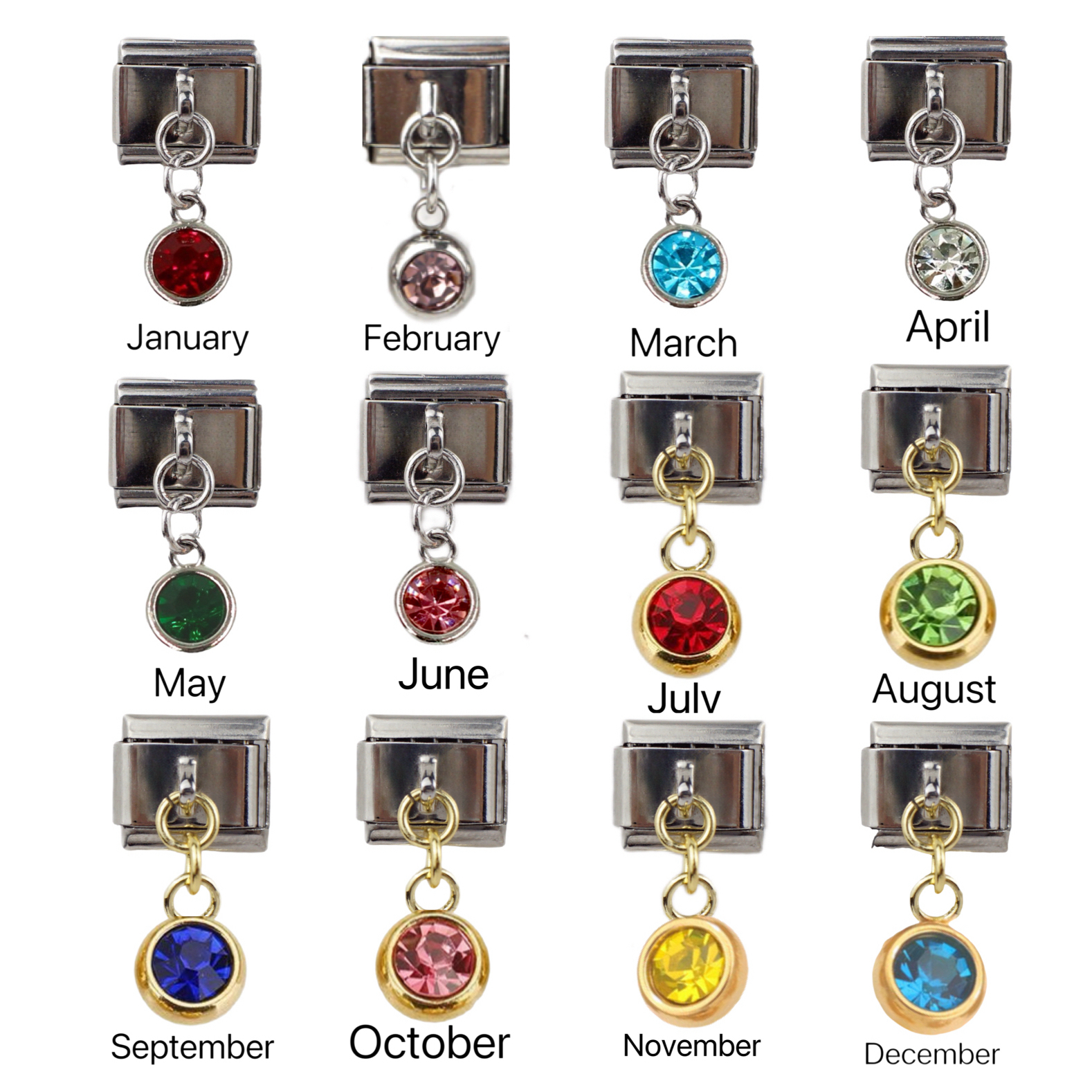 2024 Diy Personalized Shiny Birthstone Pendant 304 Stainless Steel Italian Charm Bracelet 9mm * 10mm Module 1