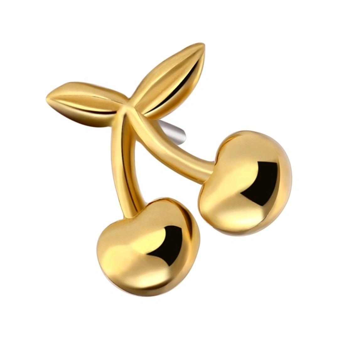 Eternal Metal 14k Solid Gold Cherry Shaped Threadless Tops Piercing Jewelry 1
