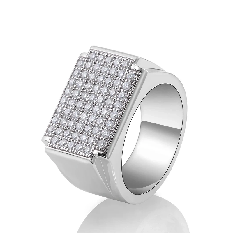 Luxury Luxury Pavé Moisanite Hommes Anneau 10k Bijoux fins en or blanc Fine 1