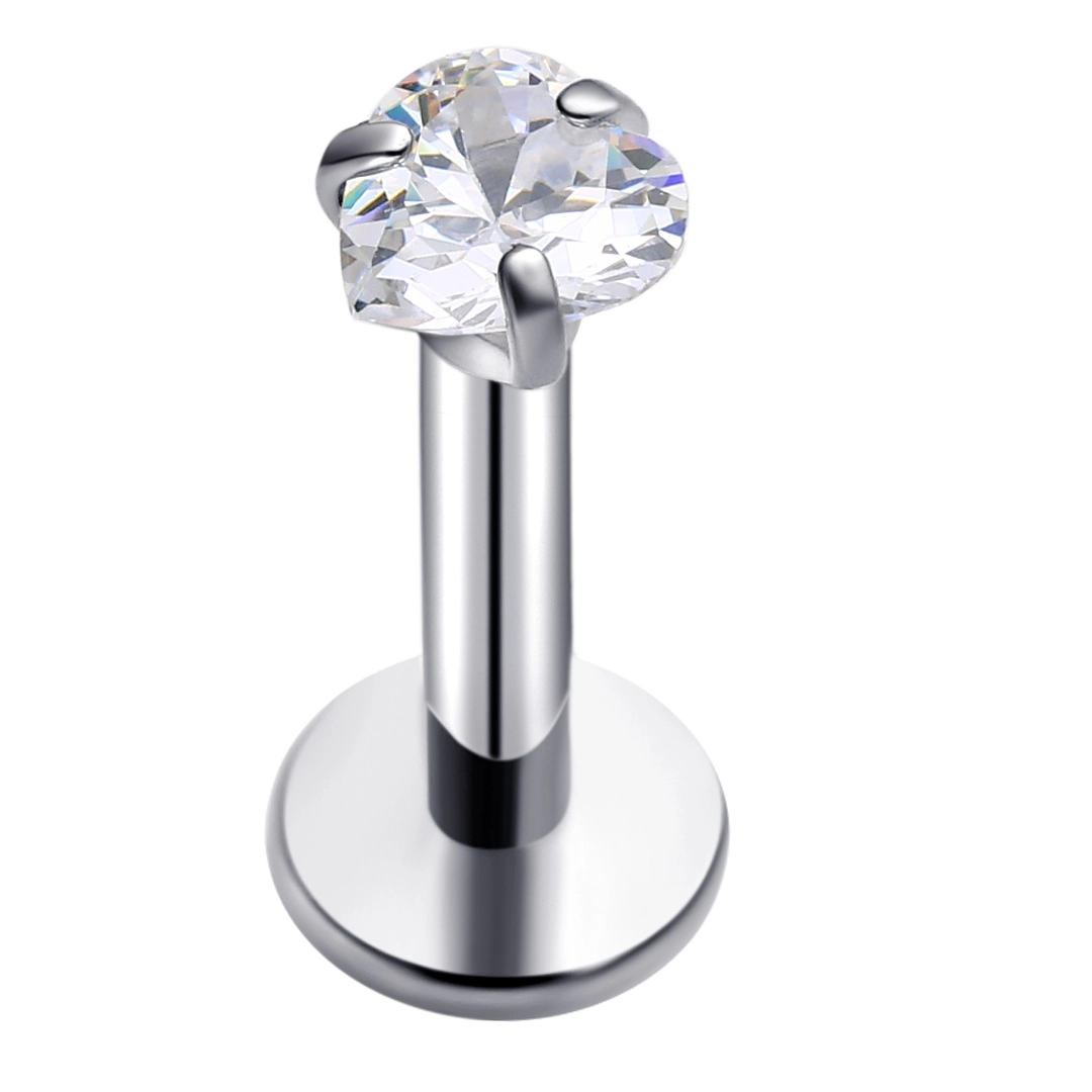Eternal Metal Astm F136 Titanium Heart Shape 5a Clear Zircon Flat Lope Internally Threaded Labret Piercing Jewelry 1