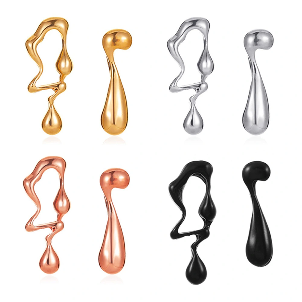 Wholesale Fashion Creative Personality Asymmetric Geometric Earrings Irregular Water Droplets Gold Stainless Steel Pearl Parties 1