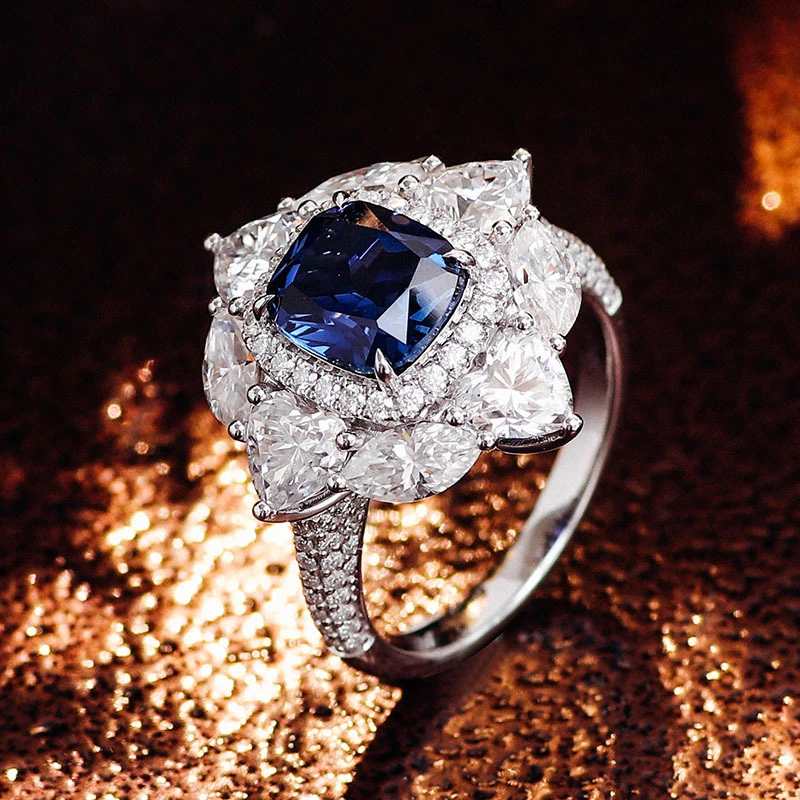 Nouvelles alliances allongées en or blanc 14 carats avec saphir 5 carats, ensemble de bijoux tendance pour femmes 1