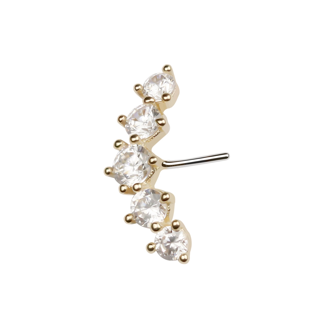 Eternal Metal Threadless Push In Front Facing 5 Cz Fan Set Curved Tops Ends 14k Solid Gold Piercing 1