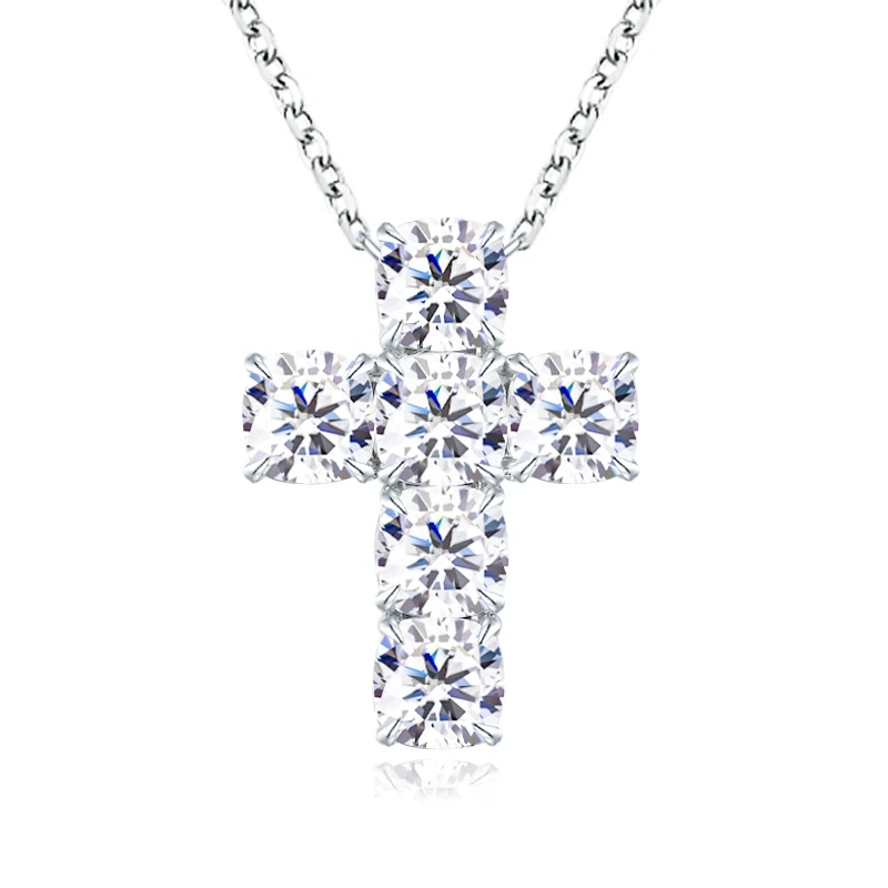 Trendy Cross Diamond Anhänger 5mm Kissen alte europäische geschnittene Moissanit -Diamant 14K Gold Kreuzkette 1