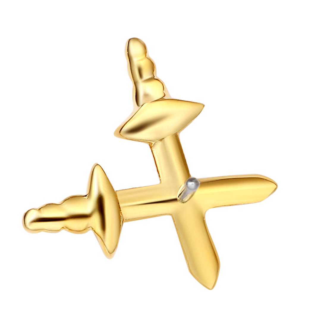Eternal Metal 14k Solid Yellow Gold Two Fighting Sword Ear<000000>nose Piercing Labret Jewelry Threadless Push In Ends Tops 5