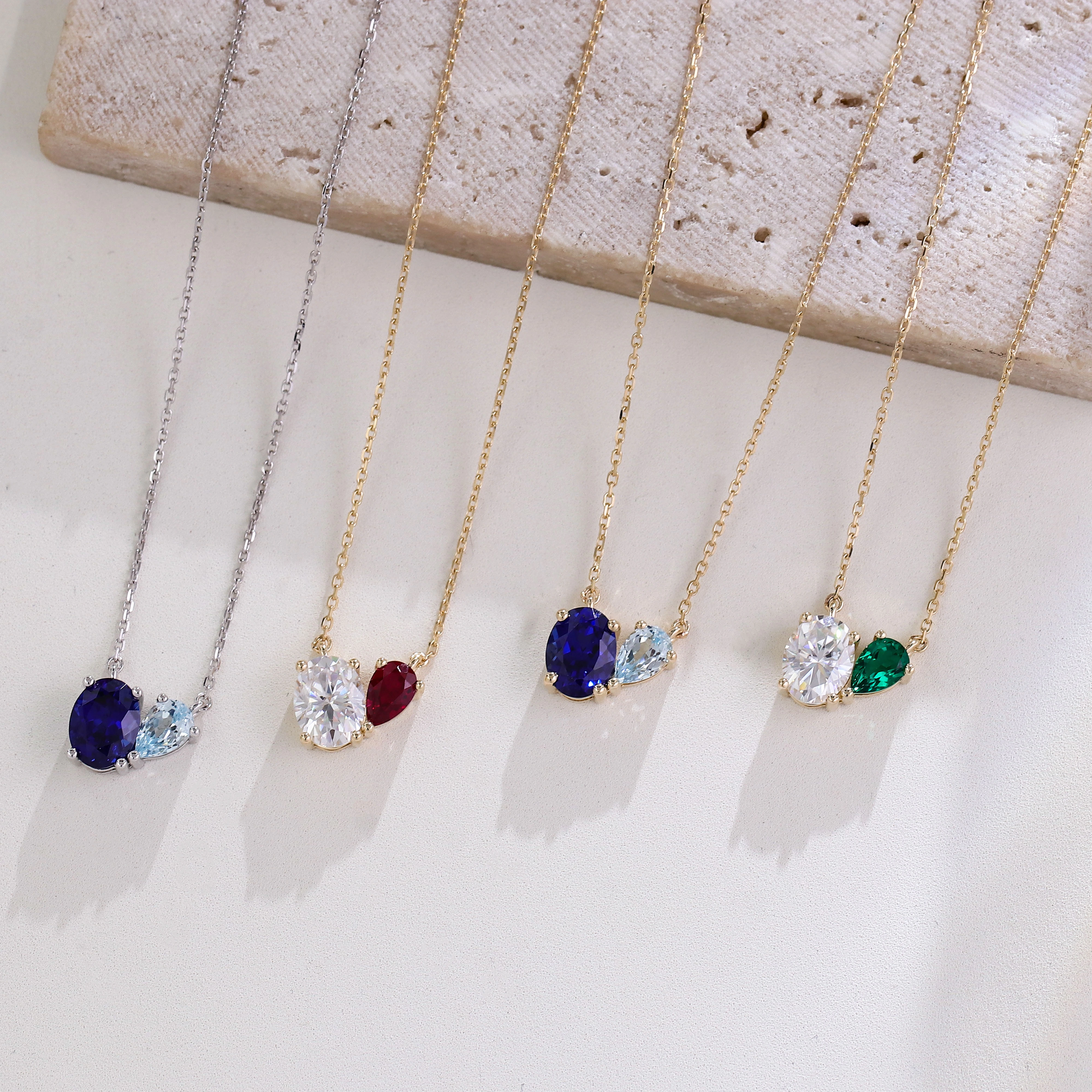 Toi Et Moi Birthstone Necklace Double Stone Necklace Lab Diamond & Lab Gemstone Pendant You & Me Necklace 14k Gold Fine Jewelry 1