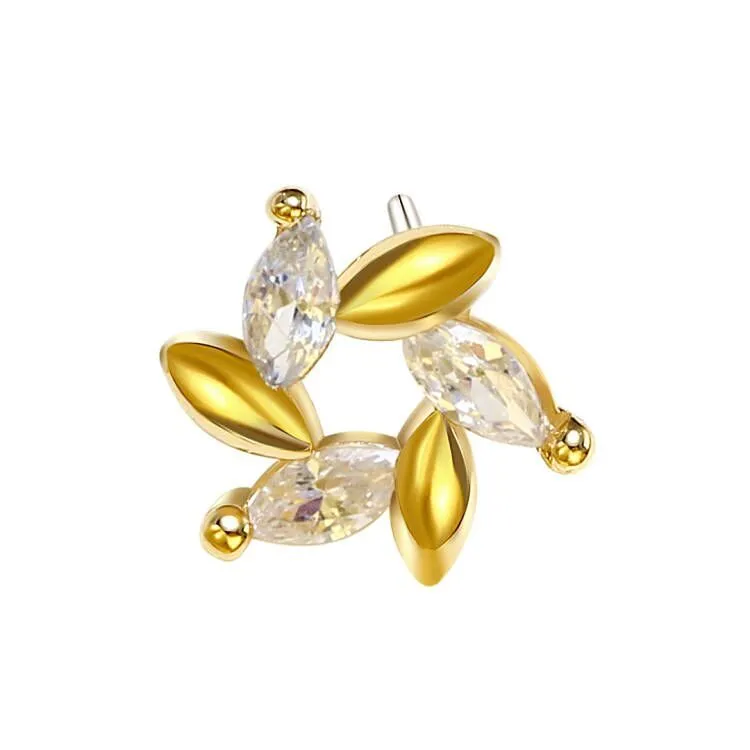 Eternal Metal 14k Yellow Gold Marquise Flower Threadless Piercing Top Jewelry 1