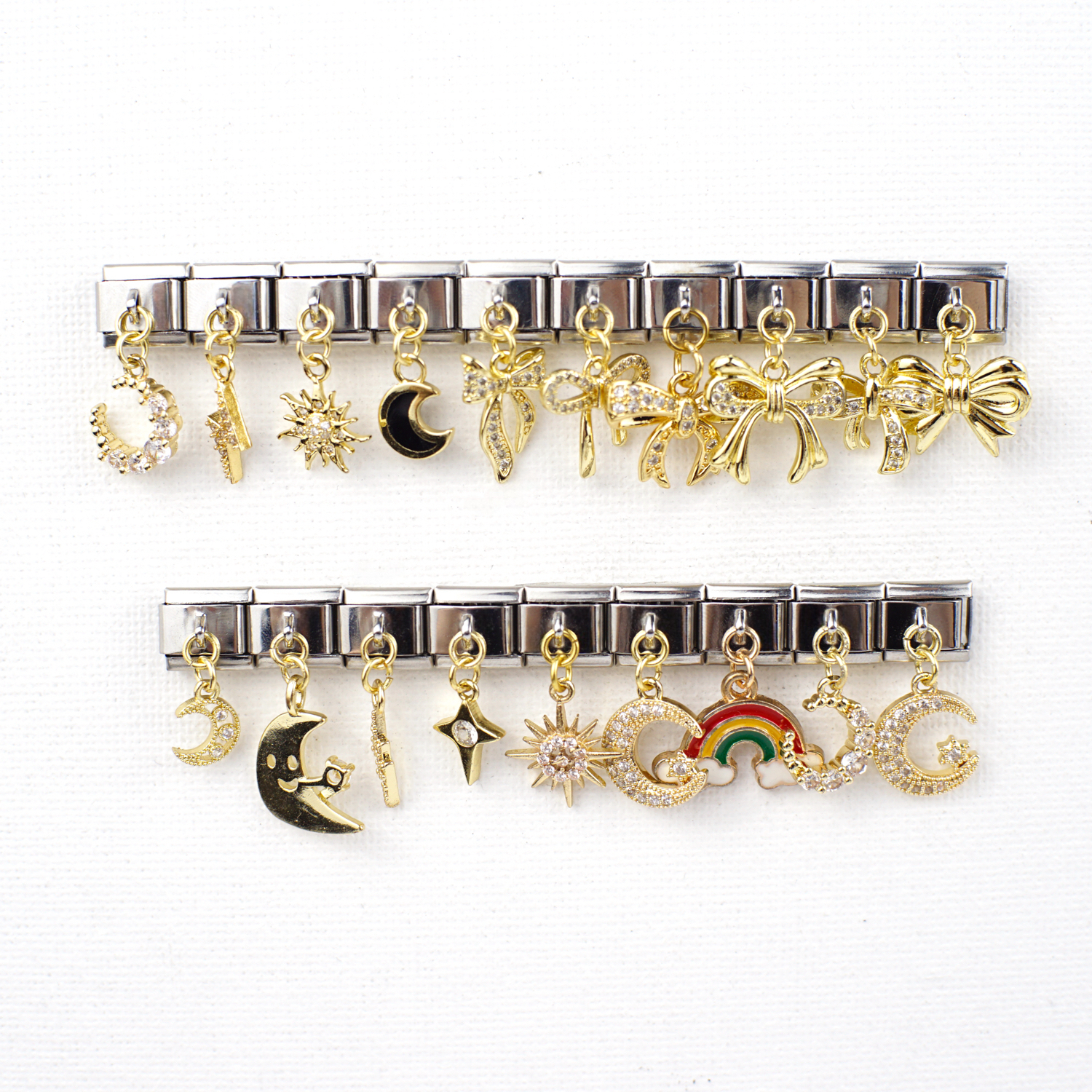 Diy Personalized Shiny Golden Moon Bow Lightning Pendant 304 Stainless Steel Italian Charm Bracelet 9mm * 10mm Module 1