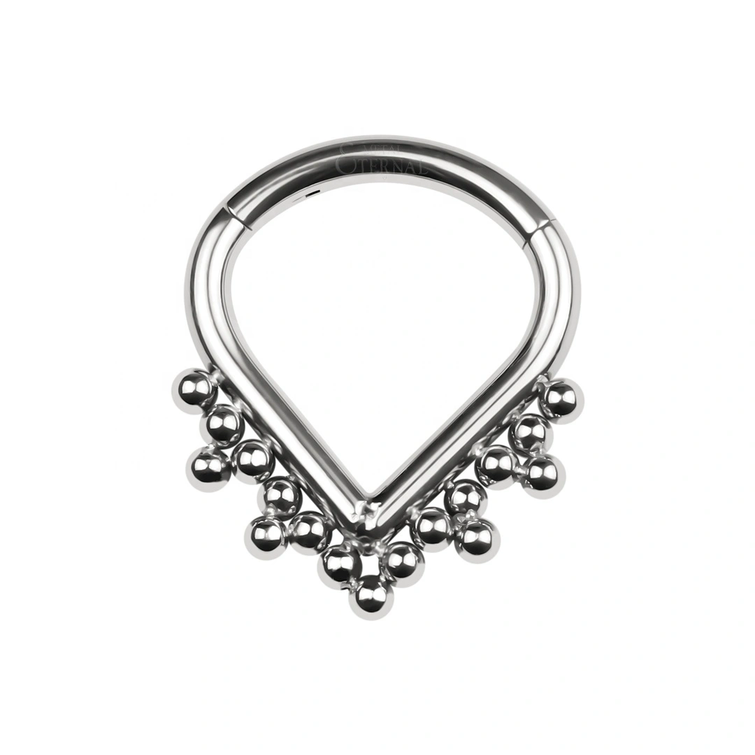 Eternal Metal Astm F136 Titanium Teardrop Shape Clustered Tribal Beads Clicker Ring Piercing 1