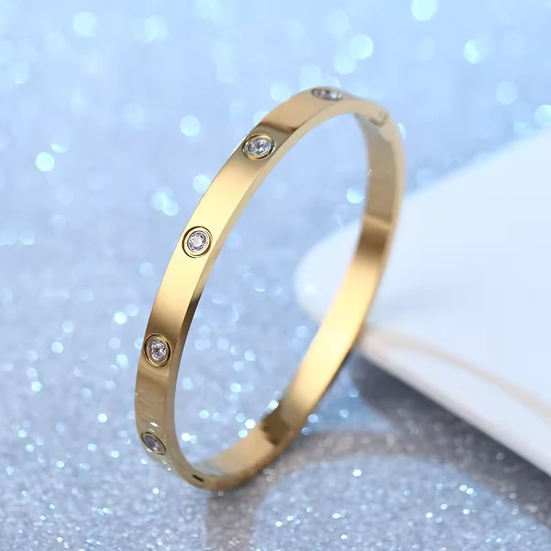 Stainless Steel Diamond Bracelet With Open Spring Women's Gold Bracelet 1