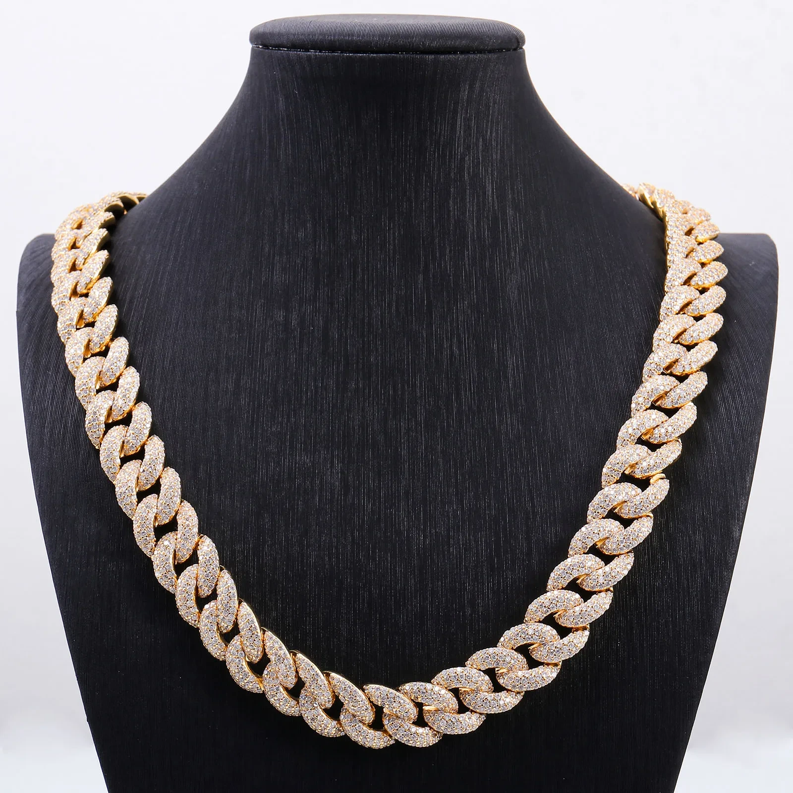 12mm 18/20/22inches Pass Diamond Tester 925 Silver Gold Cuban Link Iced Out 2 Rows Hip Hop Vvs Moissanite Necklace Cuban Chain 1
