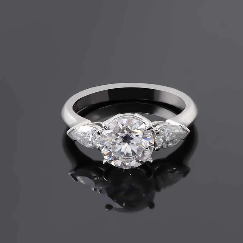 Provence Jewelry 10K الذهب الأبيض ثلاثة حجر جولة رائعة مقطوعة مويسانيت الحجر الخاتم ديف داي هدية للفتاة 1