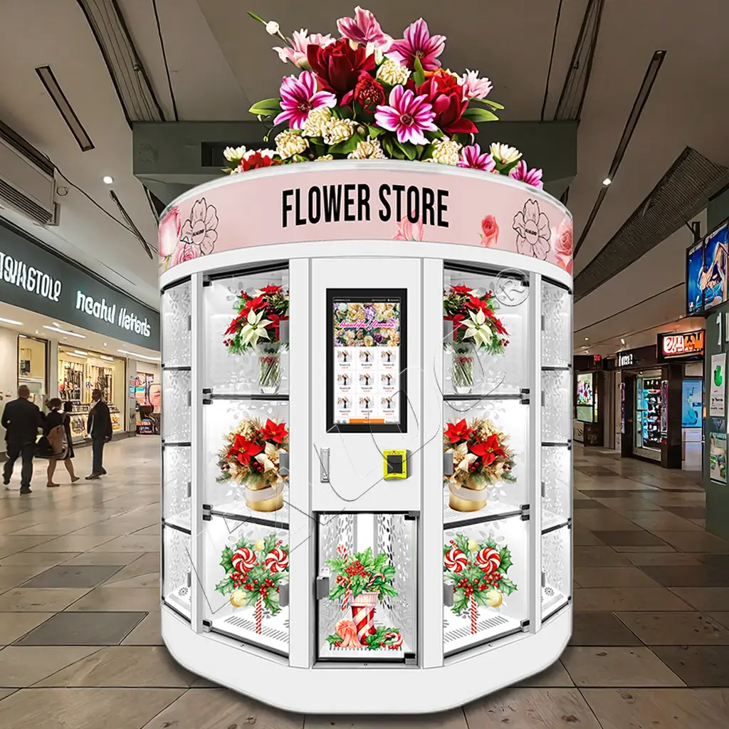 Haloo Fresh Flower Vending Machine White 13 Locker Big Bouquet Hot Selling For Shopping Mall Credit Card Payment System 1