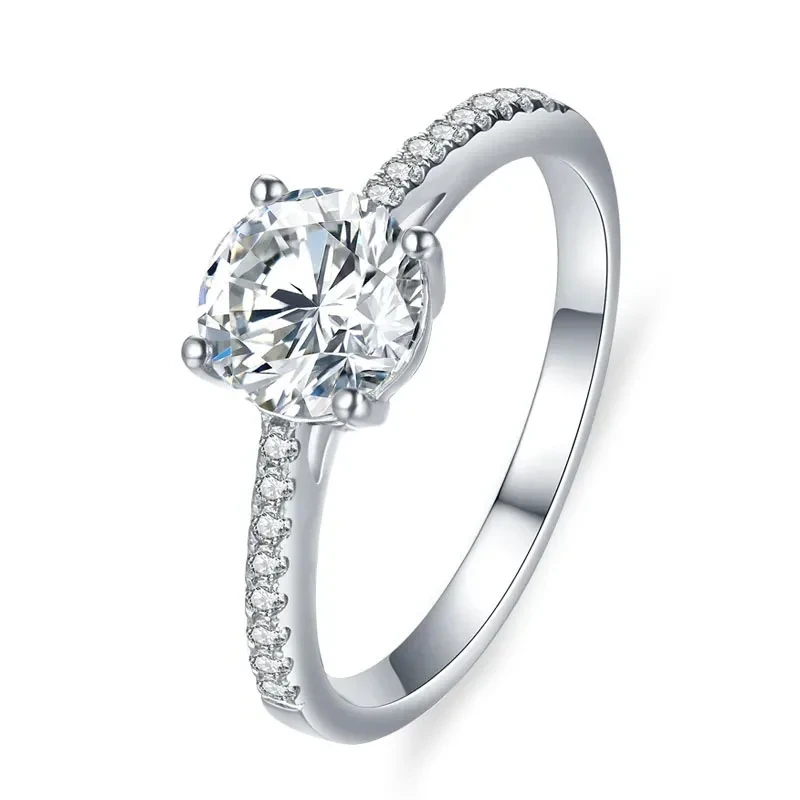 Cathedral Cathedral Rendre 18 carats de fiançailles en or blanc avec 2CT Coup Round Moisanite Def-VVS 1