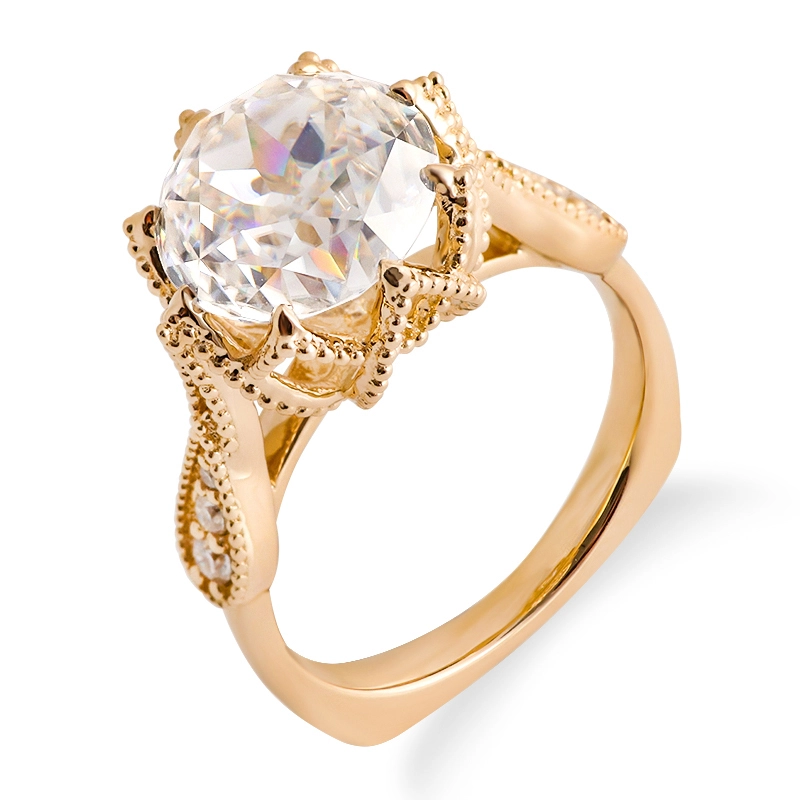 Charmant tulipe fleur de forme sable de milgrain soufflé et de bague de fiançailles en euro avec du jubilé de 9 mm Moisanite 1