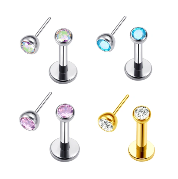 Eternal Metal Astm F136 Titanium With Multiple Color Zircon Threadless Push Pin Labret Piercing Jewelry1 1