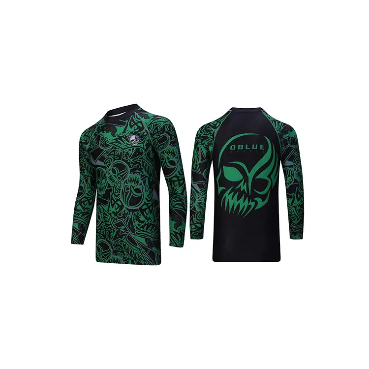 Dblue Ardchaighdeáin Mórdhíola Ardchaighdeáin Jiu Jitsu Rash Guard Saincheaptha Long Muinchille Mma Comhbhrúite Rash Guard For Mens 1