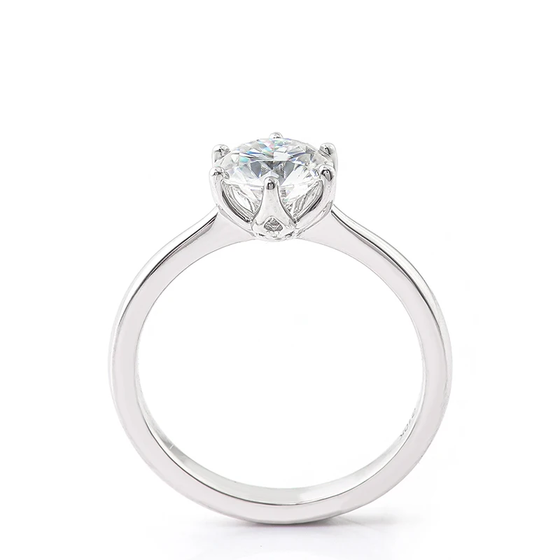 8 mm H<000000>a Dicke Pfeile in super niedriger Sechs-Zinken-Tulpenfassung Moissanit 10 Karat Weißgold Solitär Damen-Verlobungsring mit Diamant 11