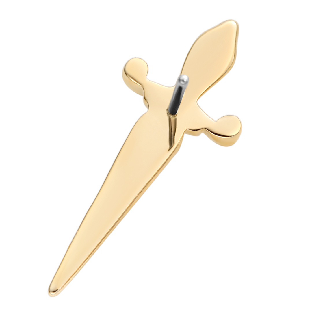 Eternal Metal 14k Solid Yellow Gold Elegant Retro Sword Ear<000000>lip Piercing Cartilage Jewelry Threadless Push In Ends Tops 6