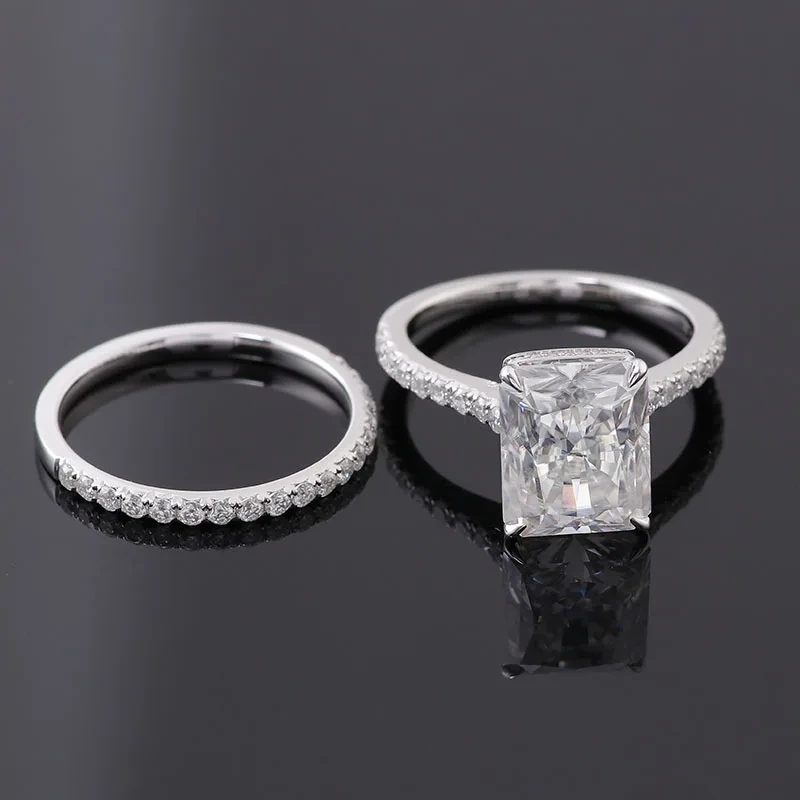 Bague de mariage personnalisée en or blanc 4 carats 14 carats, taille radiante, solitaire, bijoux pour femme, bague de luxe en moissanite 1