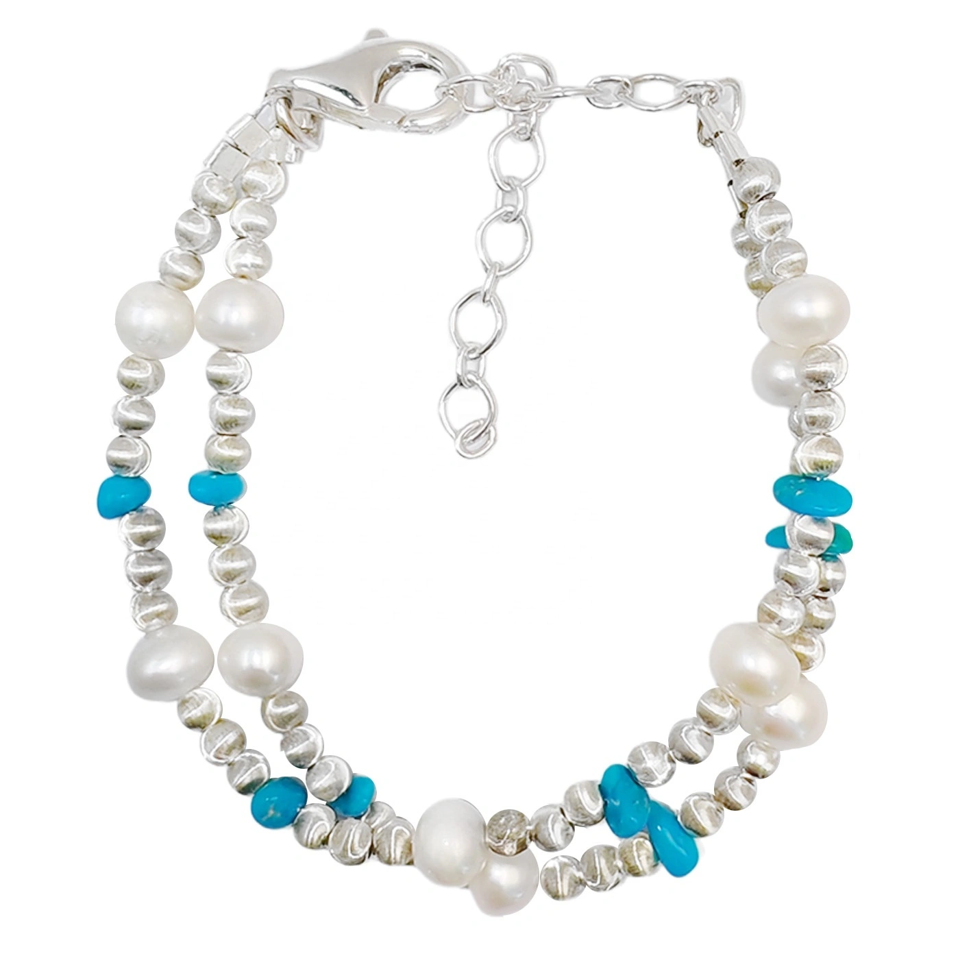 Double S925 Silver Bracelet Pearl Bracelet Natural Turquoise High Quality Pearl Baroque Luxury Style Hot Sale 1