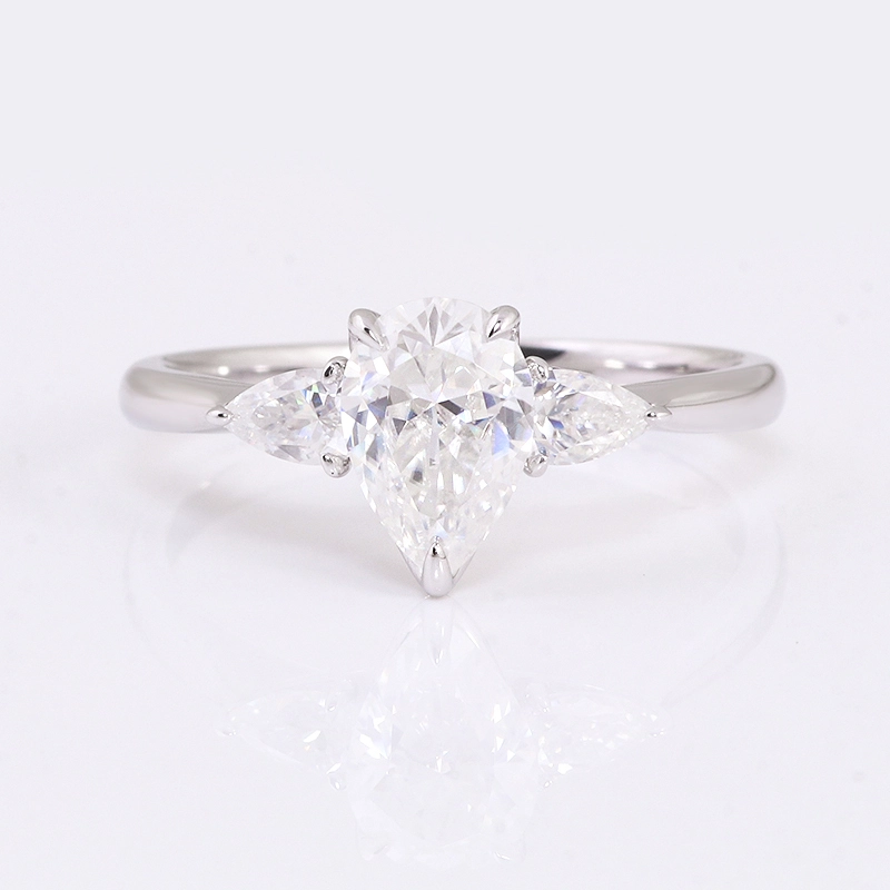 Bague Trilogie en or blanc 14 carats, moissanite de Provence, 1,5 ct, taille poire, trois pierres, pour femme 1