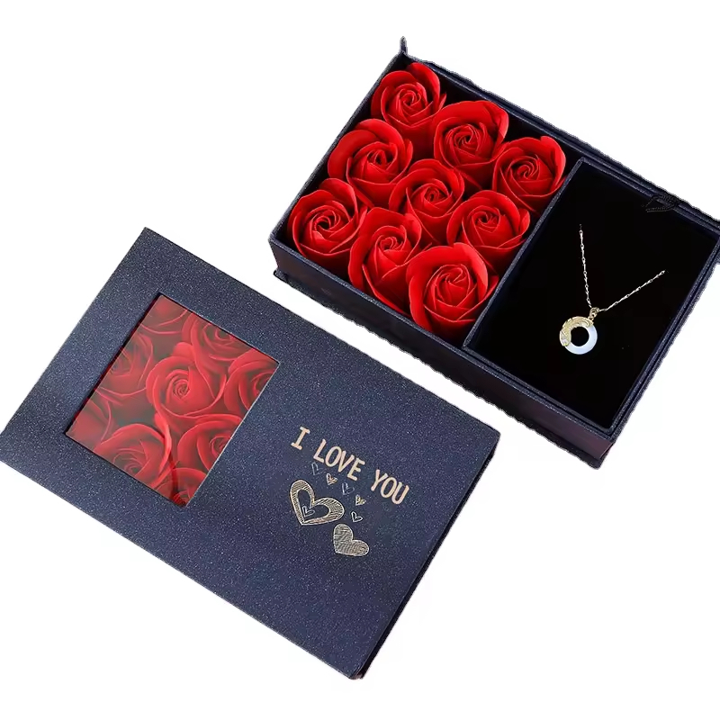 Luxury Jewelry Gift Box Romantic Rose Window Flower Packaging Square 1
