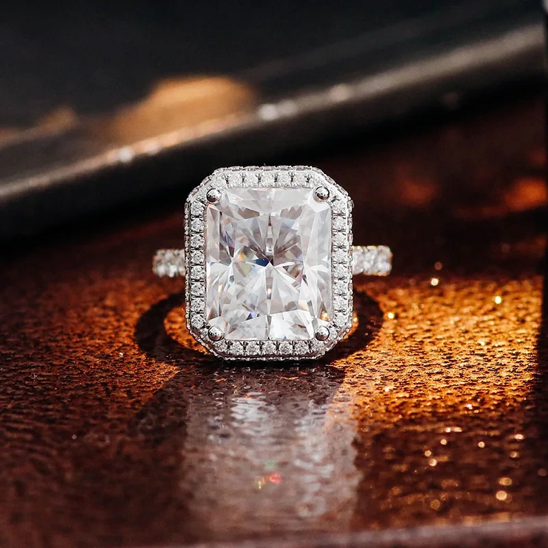 Radiant Cut Moissanite Anneau chaud Vente de halo Haule de haute qualité Def Loose Gemstone 14K MOR BLANC FINE BIELR 1