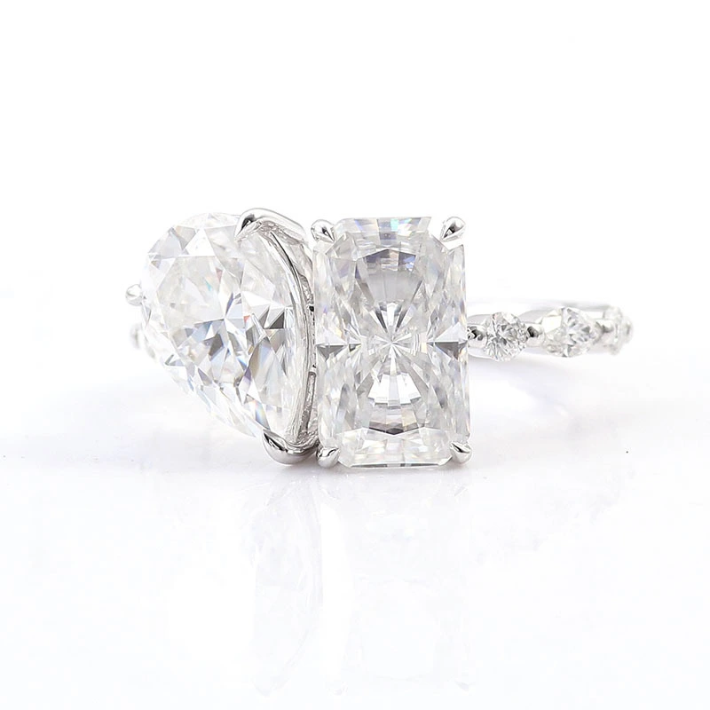 Bague de mariage réglable en platine avec diamant véritable de 1 carat, taille poire et radiant, couleur D, moissanite 1