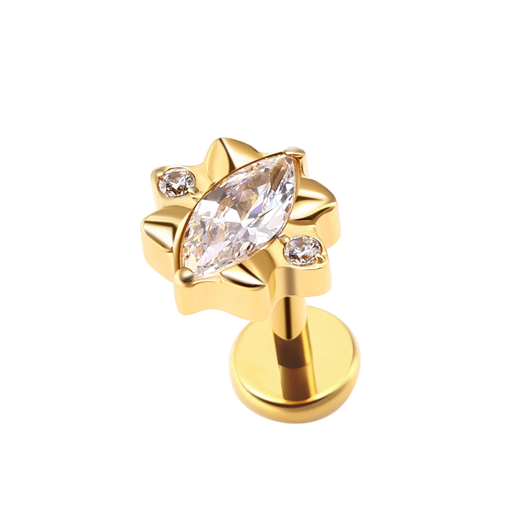 Astm F136 Titanium 16g Internally Threaded High Polished Marquise Cz Lip Rings Piercing Labret G23 Titanium Piercing 1