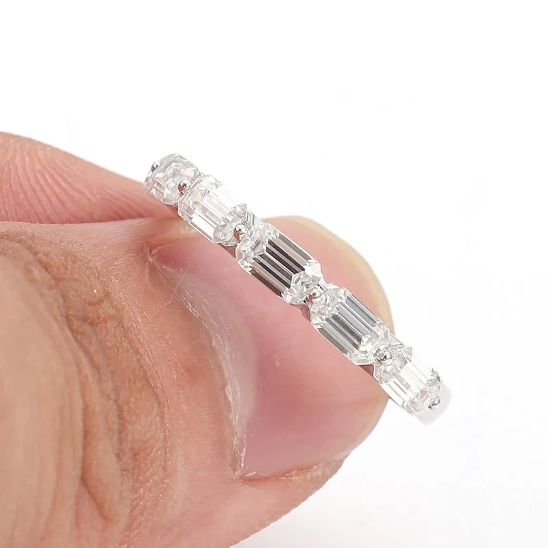 Bague d&39;éternité en diamant Moissanite taille émeraude 4 x 2 mm à demi-monture, bijoux tendance pour femmes 1