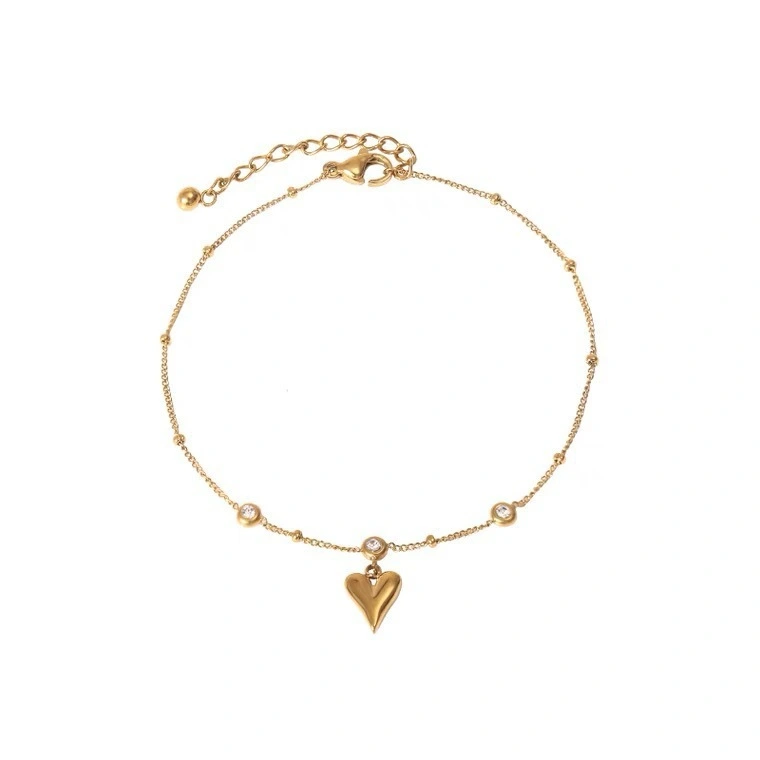 Wholesale Of New 18k Gold 316l Stainless Steel Heart Crystal Zircon Ankle Chains For Women's Jewelry 1