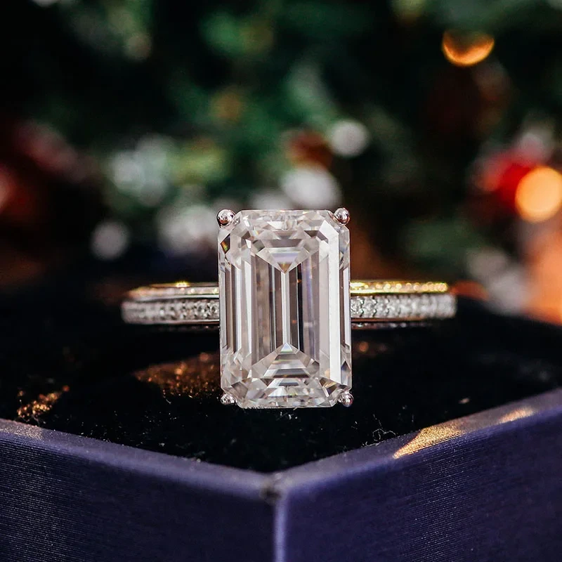 8.5 Carat Emerald Cut Moissanite Anneau VVS Clarity Gemystones Loose 14K Anneau d'or blanc pour les hommes 1