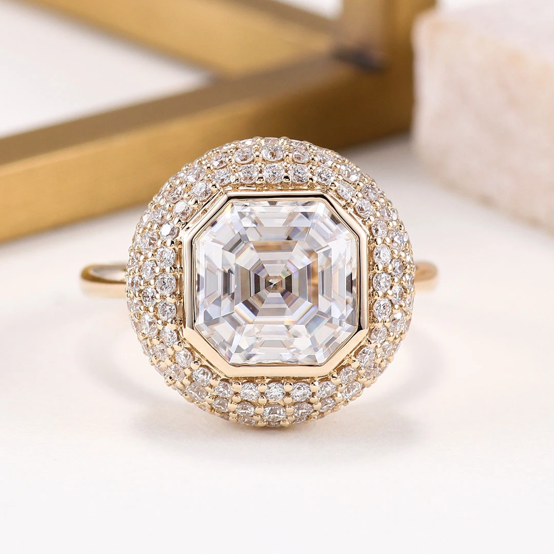 الجملة الصلبة 10/14/18 كيلو بايت حقيقية GRA GRA ASSCHER CUT 3.5CT DEF VVS MOISSANITE DIAMOND LING GIFT PAST 1