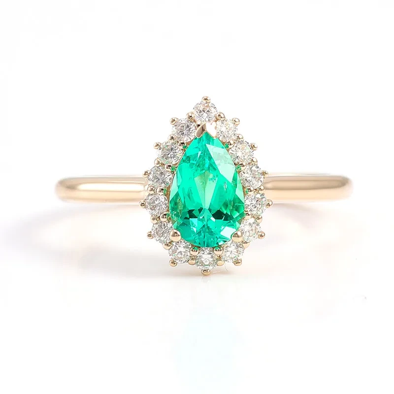 Bijoux fin 14K Or jaune 2 carat zambien laboratoire émeraude cluster anneau de fiançailles pour femmes 1