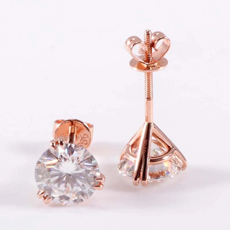 10k rose réel or 2 morceaux de 1,5 cm 7,5 mm rond d couleur Moisanite pierres boucles d'oreilles 1