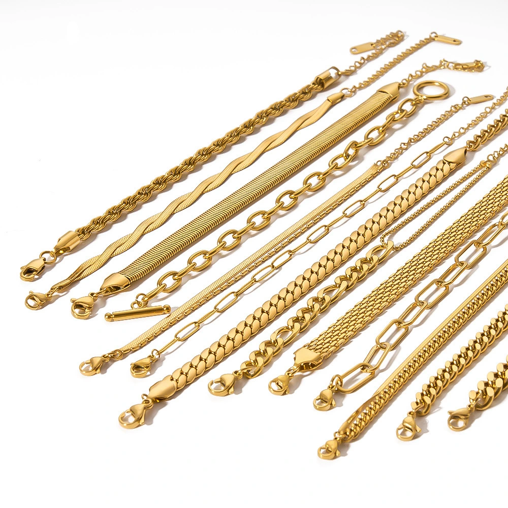 Stylish Color-neutral Gold-plated Coarsely Twisted Stainless Steel Cuban Flat Snake Chain Female Bracelet 1