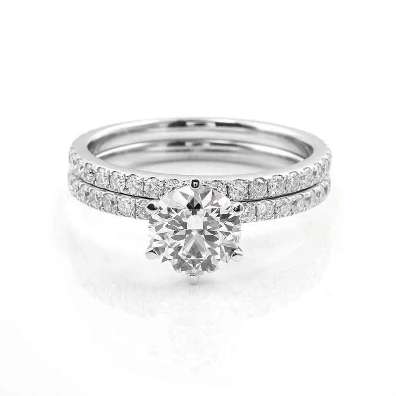 1CT Diamond Rings For Party K Gold Pt950/900 Hot Vintage Hollow Round Micro Inlay Yellow Jewelry Bag 1