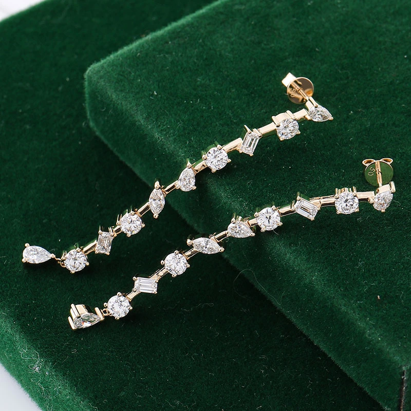 Lange Quastenohrringe Def Moissanite Loose Edelstein 18k Gelbgold Ohrringe viele Form Steinfeinschmuck Ohrringe 1