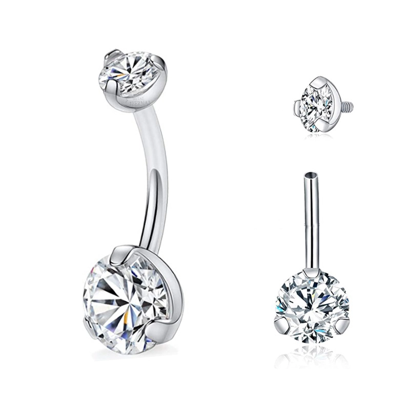 Eternal Metal Astm F136 Titanium Internally Threaded Prong Set Round Cz Belly Button Navel Ring Body Jewelry 1