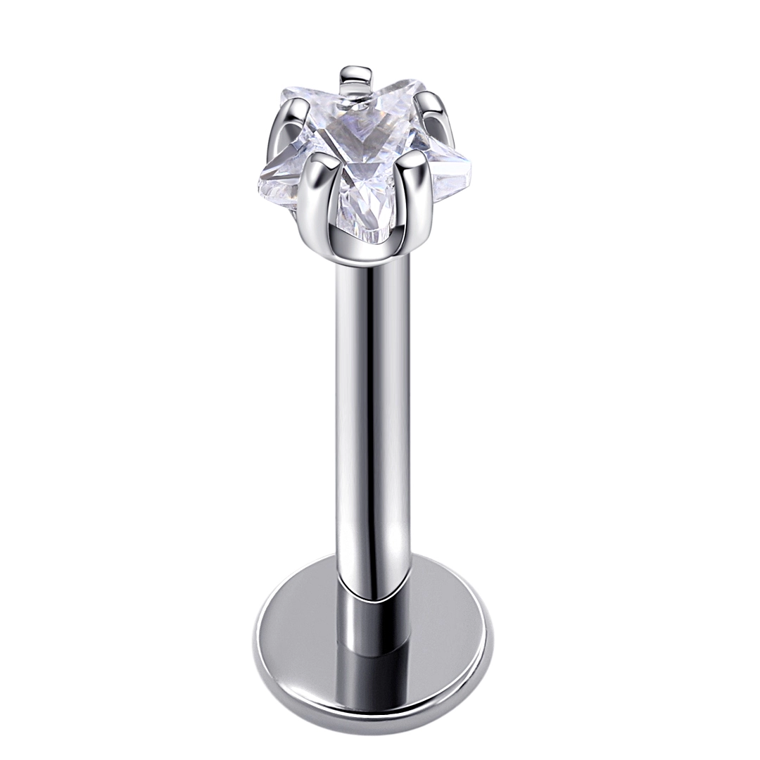 Eternal Metal Astm F136 Titanium With Star Shape 5a Clear Zircon Internally Threaded Labret Piercing Jewelry 1