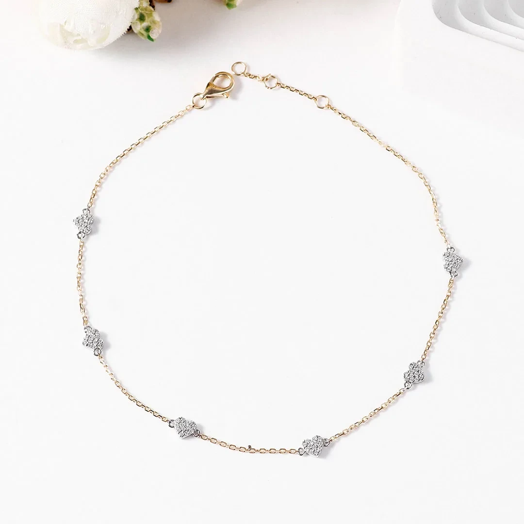 10k 14k 18k Solid Gold Gold Heart Bracelet Tiny Heart Bracelet Double Sided Paved Lab Diamond Bracelet Lucky Sister Gift 1