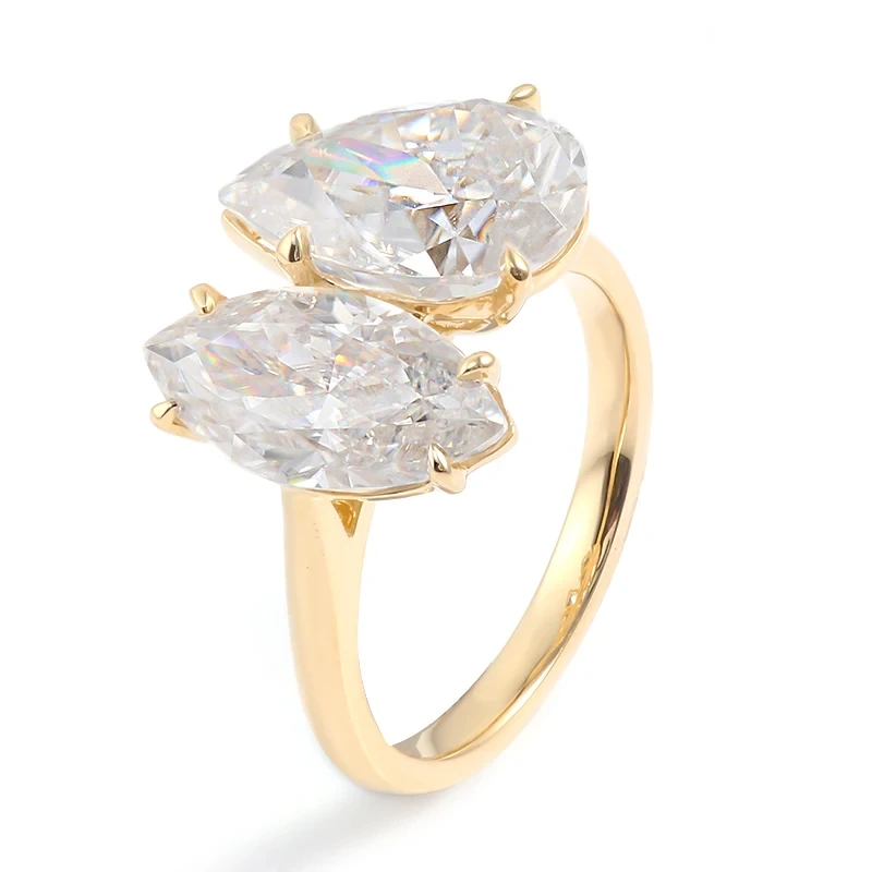 Toi et moi deux marquise de marquise PEUR COUPE 6.5carat Moisanite Prongs Set Diamond Bridge Engagement 14k Anneau d'or 1