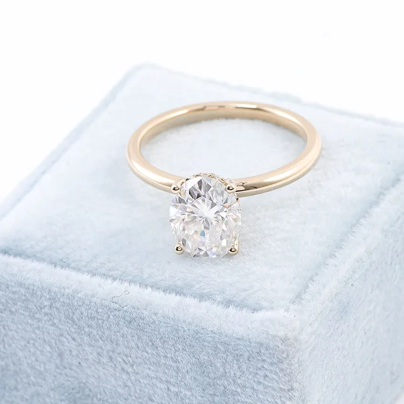 Venta caliente Mujeres Personalizado de oro de oro amarillo Anillo de boda Moissanite Oval Brillante Corte de oro 3ct anillo de oro 1