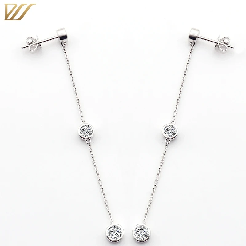 Boucles d'oreilles longues bijoux délicats chaînes minces de boucles d'oreilles longues 14k Boucles d'oreilles pendantes en or solide avec diamant Moissanite 1