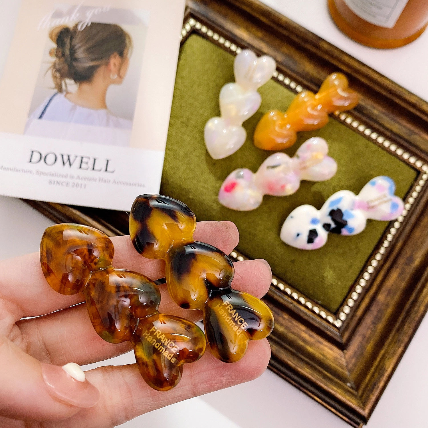 Dowell 아세트산 보드 하트 모양 오리 클립 헤어 클립 장식품 1