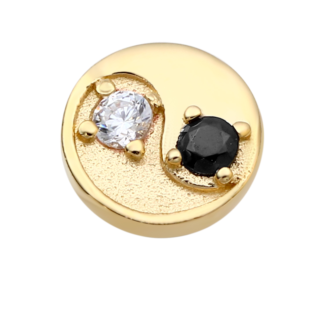 Eternal Metal 14k Solid Gold Clear<000000>jet Cz Yin Yang Ear<000000>nose Piercing Labret<000000>belly Ring Jewelry Internally Threaded Ends Tops 8
