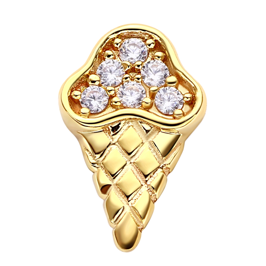 Eternal Metal 14k Solid Gold 5a Cz Paved Ice Cream Earnose Piercing Naveltragus Jewelry Internally Threaded Ends Tops 1