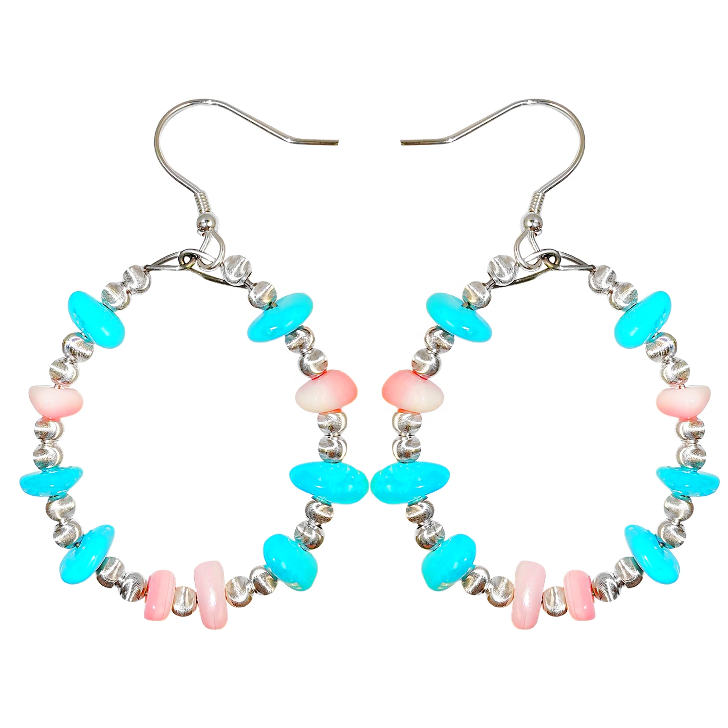 These Earrings Combine Pink Opal And Natural Turquoise In A Unique Shape When Worn They Sway Gracefully Showing Unique 1
