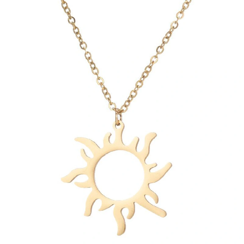 Factory Direct Sale Fashion Fashion Matte Silver 18k Gold-plated Stainless Steel Female Sunshine Pendant Necklace Jewelry 1